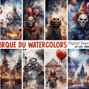 مجموعة من الصور مهرج السيرك المخيف لعيد الهالووين بالألوان المائية