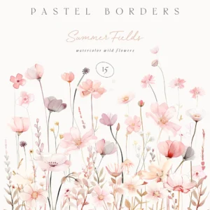 Watercolor FLORAL BORDER BACKGROUNDS