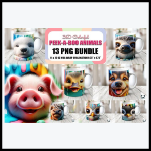 Colorful 3D Mug Wrap featuring Peek-a-Boo Animals
