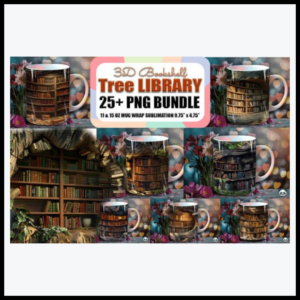 Bundle of 3D Mug Wraps featuring a Bookshelf in a Tree theme